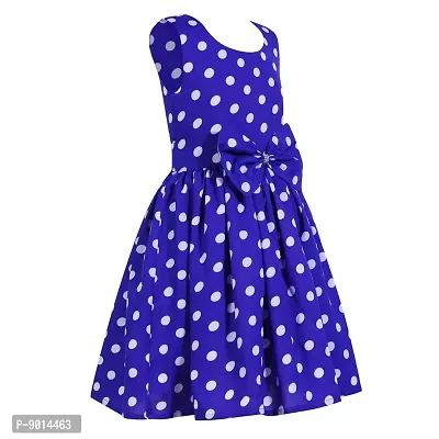 SHANAYA MODA Girl's Comfort Poly Crape with Cotton Lining Casual Frock Royal Blue Polka 2-3 Years-thumb2