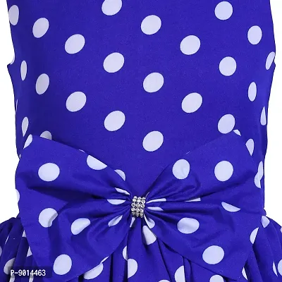 SHANAYA MODA Girl's Comfort Poly Crape with Cotton Lining Casual Frock Royal Blue Polka 2-3 Years-thumb5