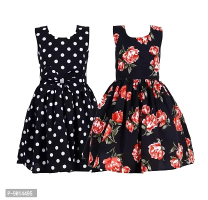 SHANAYA MODA Girl's Casual Frock (S-29-Black-Black Printed-10-11Y_Black Polka and Black Printed_10 Years-11 Years)