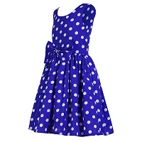 SHANAYA MODA Girl's Comfort Poly Crape with Cotton Lining Casual Frock Royal Blue Polka 2-3 Years-thumb2