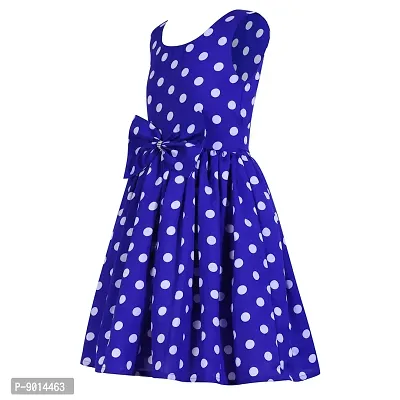 SHANAYA MODA Girl's Comfort Poly Crape with Cotton Lining Casual Frock Royal Blue Polka 2-3 Years-thumb3