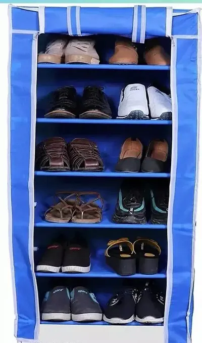 Shoe Racks For Home Shoe Rack With Cover 6 Layer Multipurpose Shoe Stand Plastic Rack For Clothes Books, Shoes Need To Be Assembled (Blue)