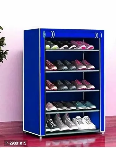 Shoe Racks For Home Shoe Rack With Cover 5 Layer Multipurpose Shoe Stand Plastic Rack For Clothes Books, Shoes Need To Be Assembled (Blue)-thumb0