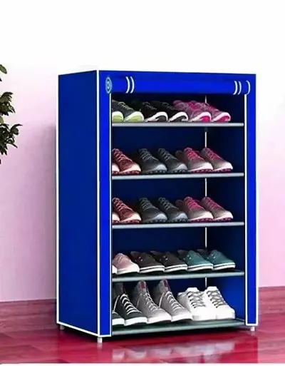 Shoe Racks For Home Shoe Rack With Cover 5 Layer Multipurpose Shoe Stand Plastic Rack For Clothes Books, Shoes Need To Be Assembled (Blue)