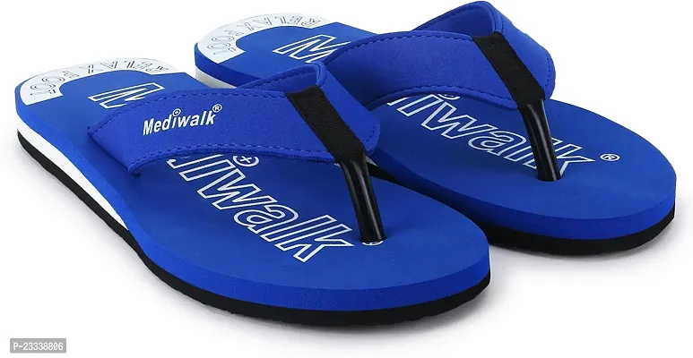 Stylish Blue PU Self Design Slippers For Men