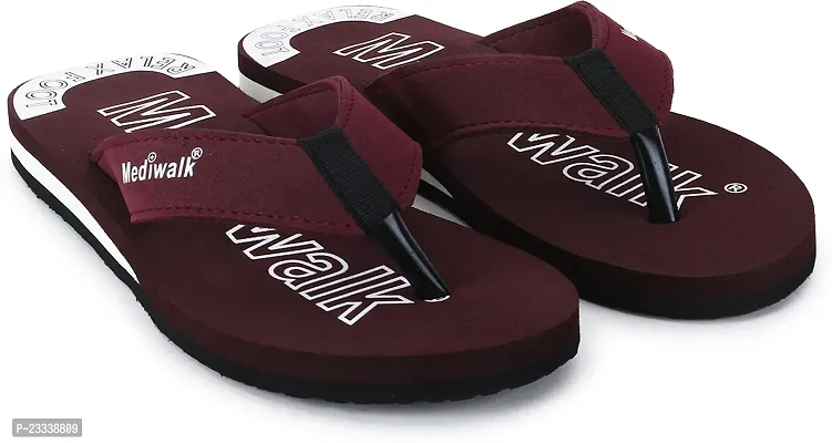 Stylish Maroon PU Self Design Slippers For Men