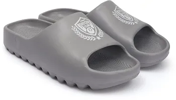 Stylish Grey Rubber Self Design Sliders For Men-thumb3