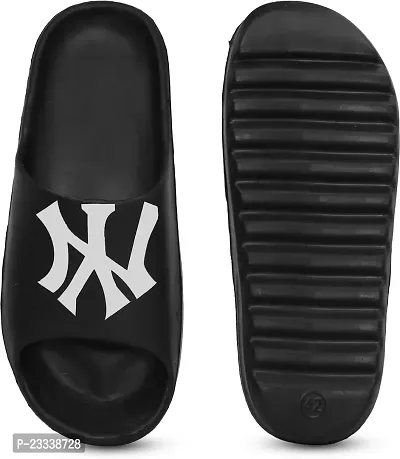 Stylish Black Rubber Self Design Sliders For Men-thumb3