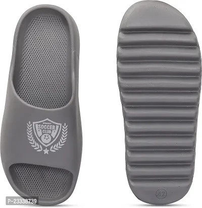 Stylish Grey Rubber Self Design Sliders For Men-thumb2