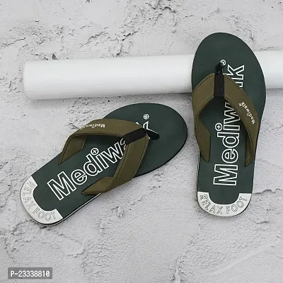 Stylish Green PU Self Design Slippers For Men-thumb2