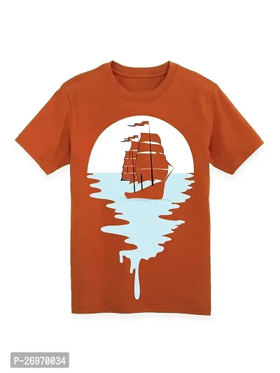 Trendy Brown Cotton Printed Tees For Boys