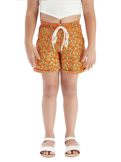 Fabulous Orange Cotton Printed Hot Pant For Girls