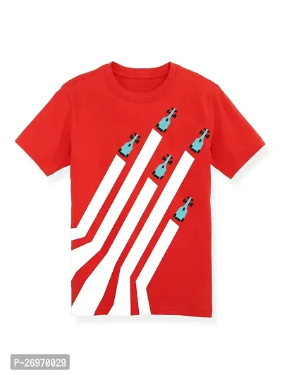 Trendy Red Cotton Printed Tees For Boys