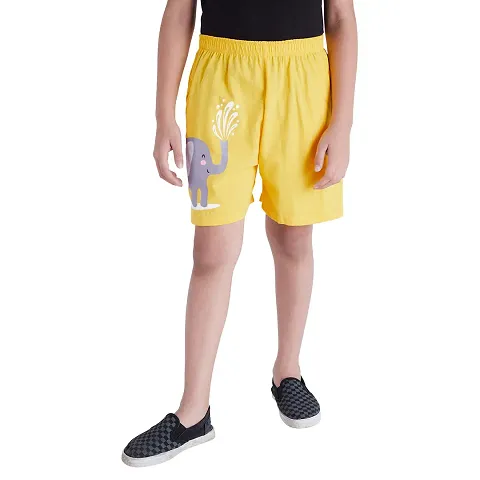 Elegant Yellow Cotton Printed Shorts For Boys
