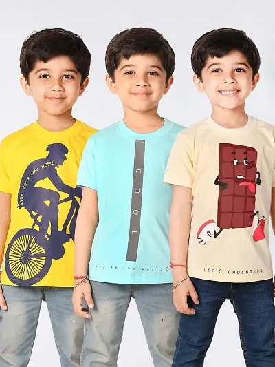Trendy Multi-Coloured Cotton Printed Tees For Boys Pack Of 3