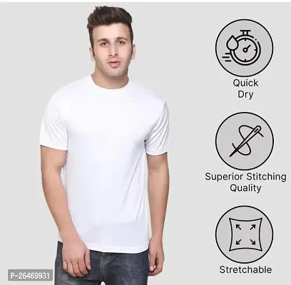 Stylish White Cotton Blend T-Shirts For Men-thumb0