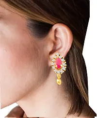 oh wow American Diamond Copper Gold Plated Earrings for Women (Red)-thumb1