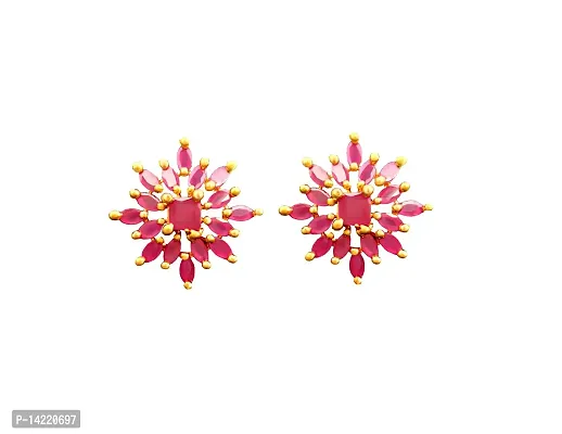 oh wow Copper with Cubic Zirconia Stud Earrings for Women, Gold, Red-thumb0
