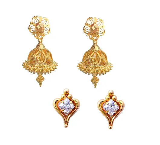 oh wow 1 gram gold american diamond women stud earrings jhumki pack of 2