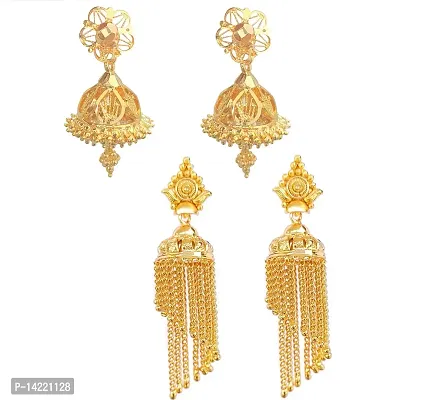 oh wow Women's 1 gram gold plated jhumki pack of 2 (Red)-thumb0