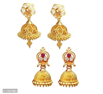 oh wow one gram gold studs earring jhumki pack of2 (gold) (Multy)