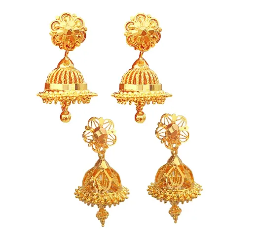 oh wow one gram gold studs earring jhumki pack of2 (gold)
