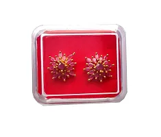 oh wow Copper with Cubic Zirconia Stud Earrings for Women, Gold, Red-thumb2