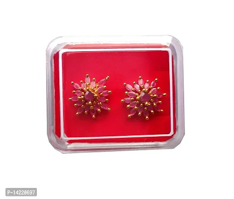 oh wow Copper with Cubic Zirconia Stud Earrings for Women, Gold, Red-thumb3