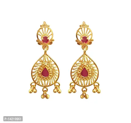 oh wow Red gold-plated 1 gram jhumki for Women's pack of 3-thumb4