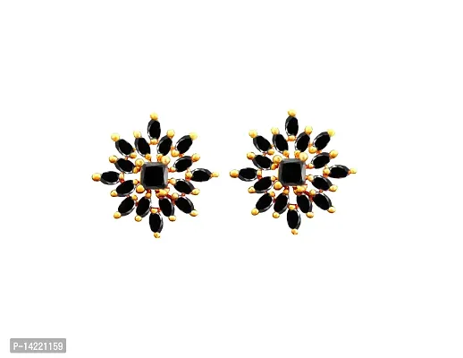 oh wow Copper with Cubic Zirconia Stud Earrings for Women, Gold, Black