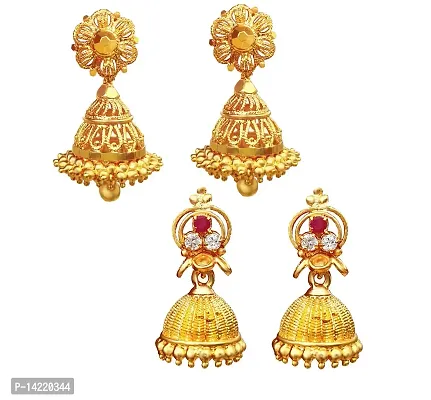 oh wow one gram gold studs earring jhumki pack of2 (GOLD) (Gold)