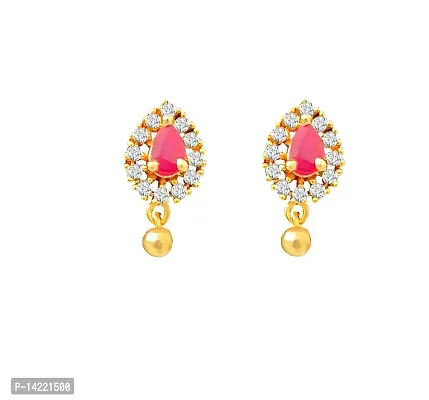 oh wow American Diamond Copper Gold Plated Earrings for Women (Red)-thumb0
