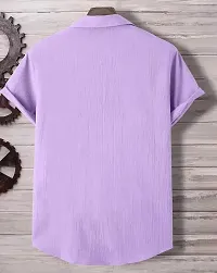 Reliable Purple Polyester Blend Textured Short Sleeves Casual Shirts For Men-thumb2