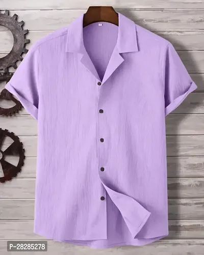 Reliable Purple Polyester Blend Textured Short Sleeves Casual Shirts For Men-thumb0