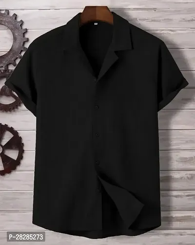 Reliable Black Polyester Blend Textured Short Sleeves Casual Shirts For Men