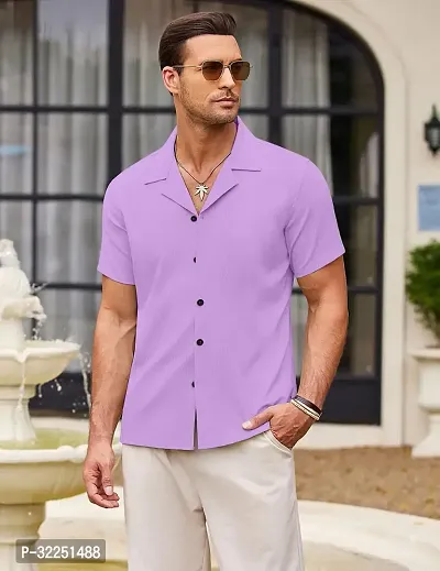 Stylish Purple Cotton Blend Solid Short Sleeves Shirt For Men-thumb0