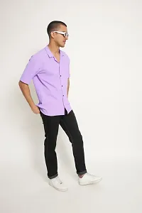 Reliable Purple Polyester Blend Solid Short Sleeves Casual Shirts For Men-thumb3