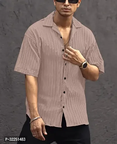 Stylish Nude Cotton Blend Solid Short Sleeves Shirt For Men