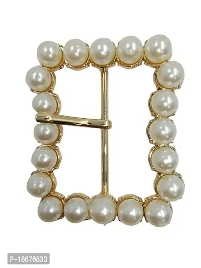 Gold Finish Shiny Pearl Uneven Shape Prong Buckle For Women-thumb0