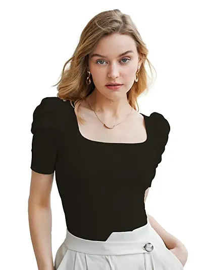 Dream Beauty Fashion Women's Puff Sleeve Top Square Neck Balloon Bishop Sleeve Elegant Casual Tee Top