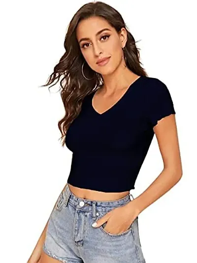 Maheshvi Casual V-Neck Short Sleeves Crop Top (17 Inches)