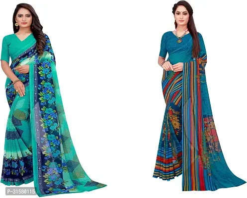 Stylish Multicoloured Georgette Saree With Blouse Piece For Women Pack Of 2-thumb0