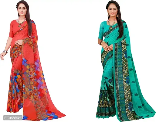 Stylish Multicoloured Georgette Saree With Blouse Piece For Women Pack Of 2-thumb0