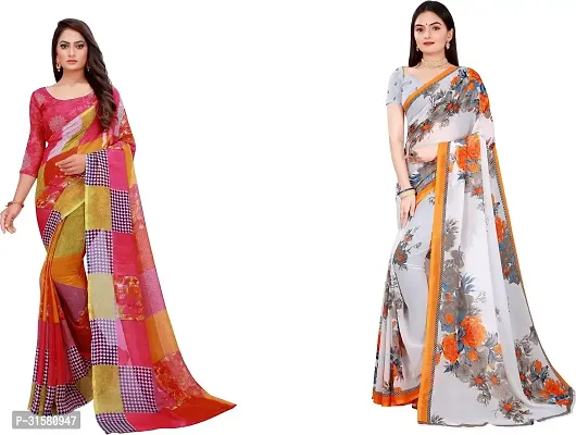 Stylish Multicoloured Georgette Saree With Blouse Piece For Women Pack Of 2