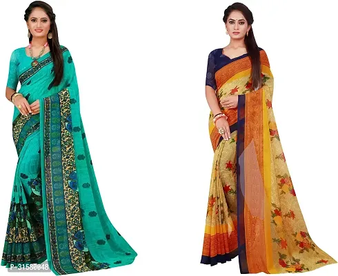 Stylish Multicoloured Georgette Saree With Blouse Piece For Women Pack Of 2-thumb0