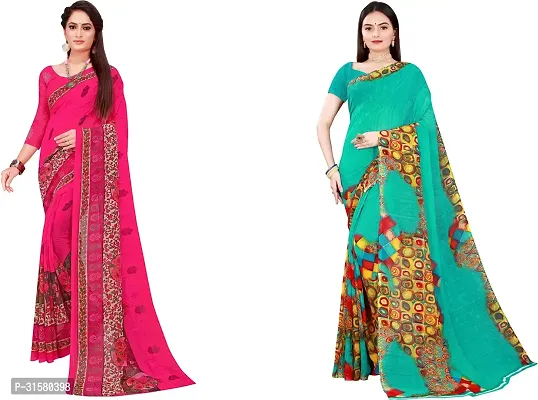 Stylish Multicoloured Georgette Saree With Blouse Piece For Women Pack Of 2-thumb0