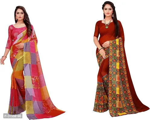 Stylish Multicoloured Georgette Saree With Blouse Piece For Women Pack Of 2-thumb0