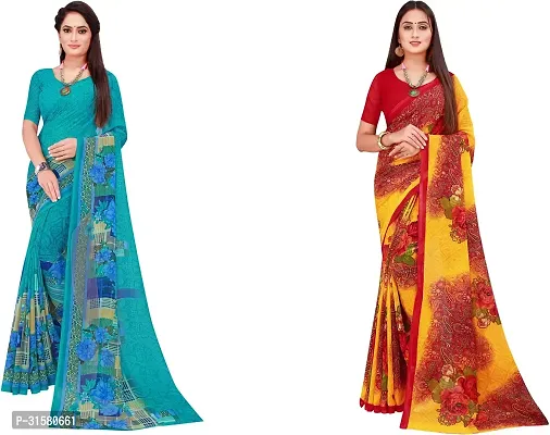 Stylish Multicoloured Georgette Saree With Blouse Piece For Women Pack Of 2-thumb0