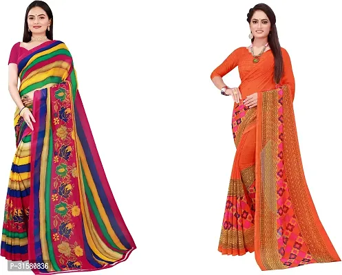 Stylish Multicoloured Georgette Saree With Blouse Piece For Women Pack Of 2