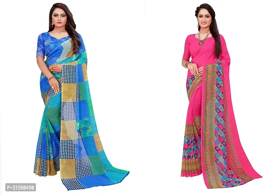 Stylish Multicoloured Georgette Saree With Blouse Piece For Women Pack Of 2